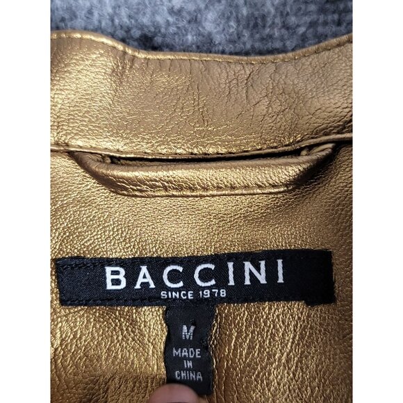 Baccini Metallic Gold Faux Leather Biker Motorcycle Bomber Jacket Women Sz M - Picture 3 of 12